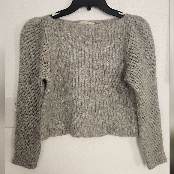 LoveShackFancy Rosie Pullover Gray Sweater Puffer Sleeve Size Medium - Picture 3 of 15